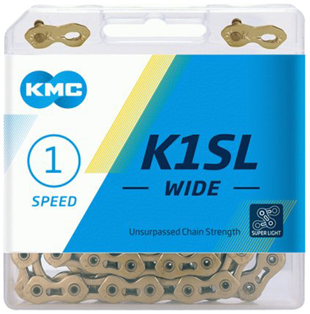 Łańcuch 1rz. KMC K1SL Szeroki Ti-N Gold 100og. Box