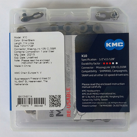 Łańcuch 10rz. KMC X10 Silver/Black 122og. Box