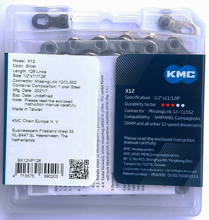 Łańcuch 12rz. KMC X12 Silver 126og. Box