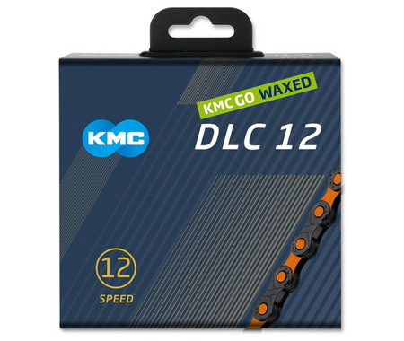 Łańcuch 12rz. KMC DLC12 Black Orange 126og. Box Waxed