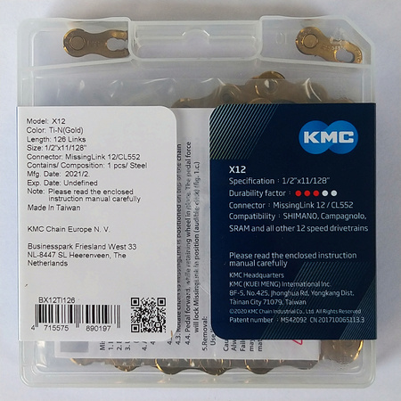 Łańcuch 12rz. KMC X12 Ti-N Gold 126og. Box