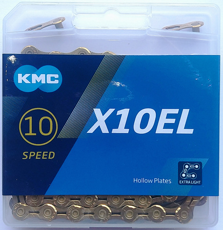 Łańcuch 10rz. KMC X10EL Ti-N Gold 114og. Box