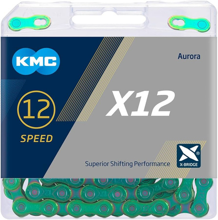 Łańcuch 12rz. KMC X12 AURORA Green 126og. Box