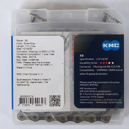 Łańcuch 8rz. KMC X8 Silver/Grey  114og. Box