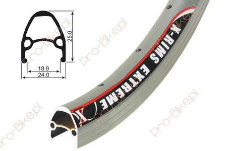 Obręcz 24" x 36H XR Xtreme alu.sreb.anod.CNC
