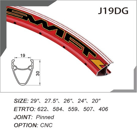 Obręcz 26" J19DG 36H 19x30mm stożek Black 