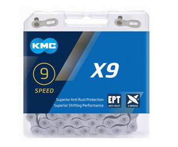 Łańcuch 9rz. KMC X9 Silver 114og. Box