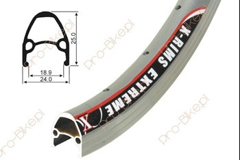 Obręcz 26"x36H XR Xtreme alu sreb.anod. CNC